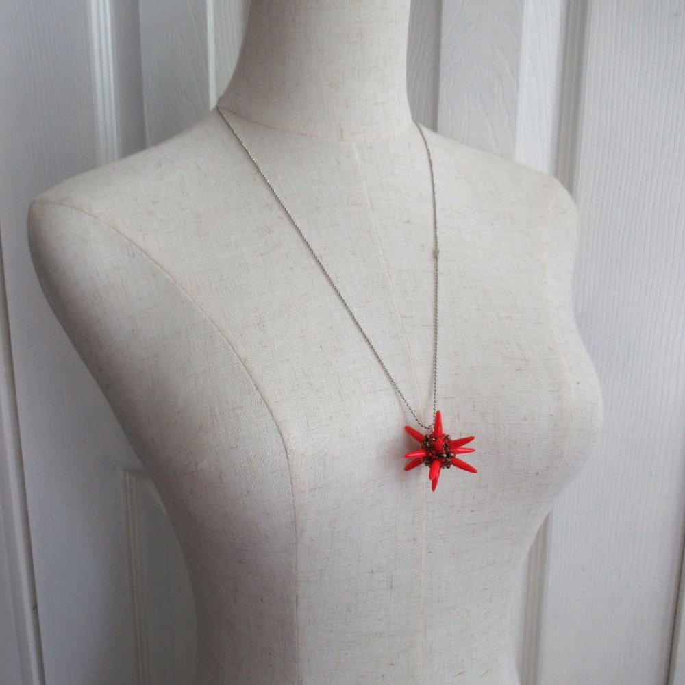 Handwoven Red Spiked Beaded Bead Pendant